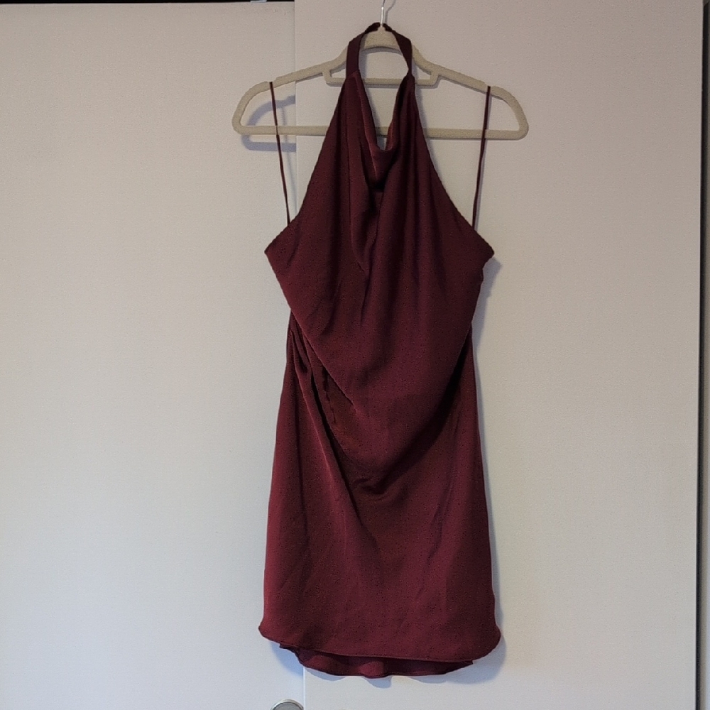 Aritzia Backless Halter Mini Dress in Burgundy